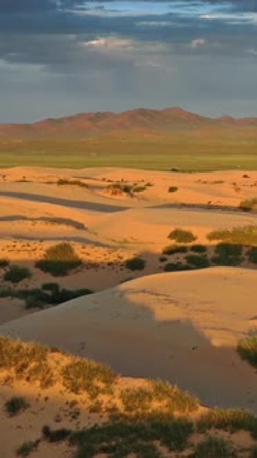 Aerial view of the sand dunes at sunrise