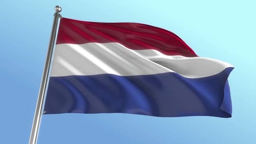 Dutch Flag Waving Loop against Blue Sky