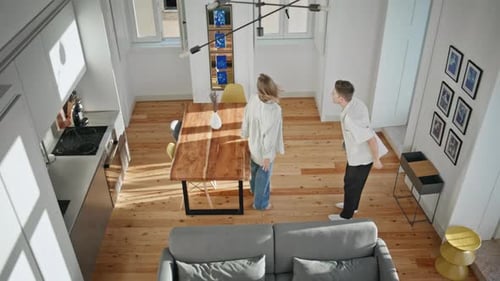 Married Couple Moving Together Top View Loving Husband Covering Wife Eyes