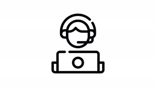 Animated Outline Icon of Call Center Agent with Laptop