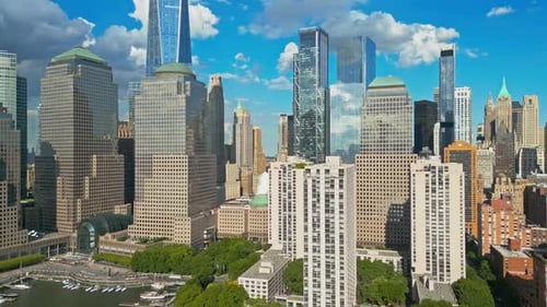 New York City Skyline with Blue Sky American Urban Skyscrapers USA Near Dramatic Clouds New York