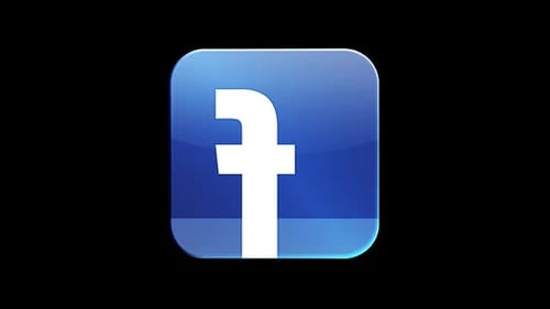 Glossy 3D Facebook Logo Rotating on Black Background