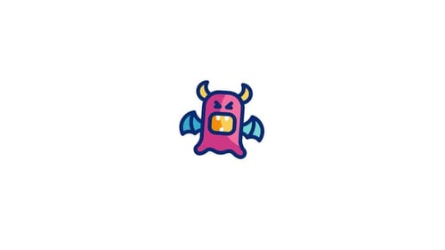 Animated Flat Design Monster Character with Flapping Wings
