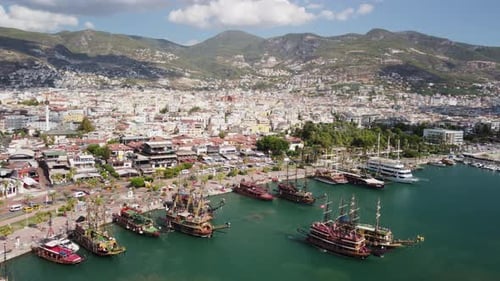 Awesome aerial view of Alanya Marina in Turkey