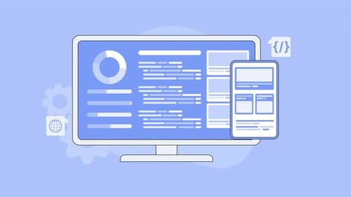 Progress software animation vector design and screen data visualization. Ideal for tech websites.