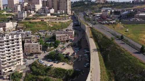 Shuafat Refugees Camp With Security Wall - Aerial