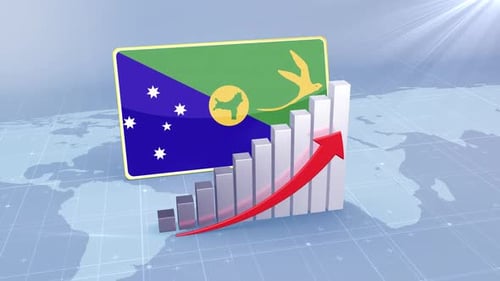 Christmas Island Flag With Increasing Bar Chart Graph And Arrow Red