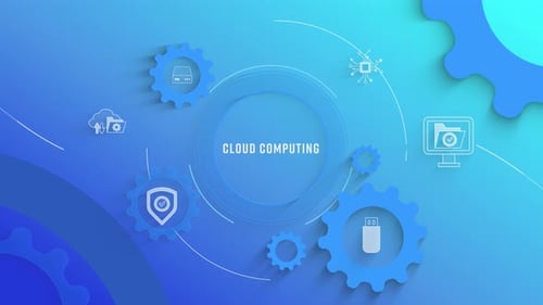 Ícones de infográfico plano, fundo, computação em nuvem, animação em loop