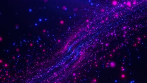 Abstract background with wavy shape particles, digital purple particles with wave energy
