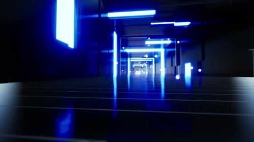 Tunnel Through Technology Cyberspace With Neon Glow