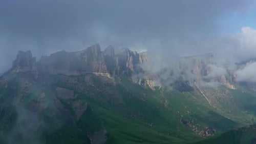 Mountains Landscape with Mist and Clouds Aerial