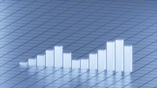 Modern 3D Bar Graph Growing on Digital Grid Background