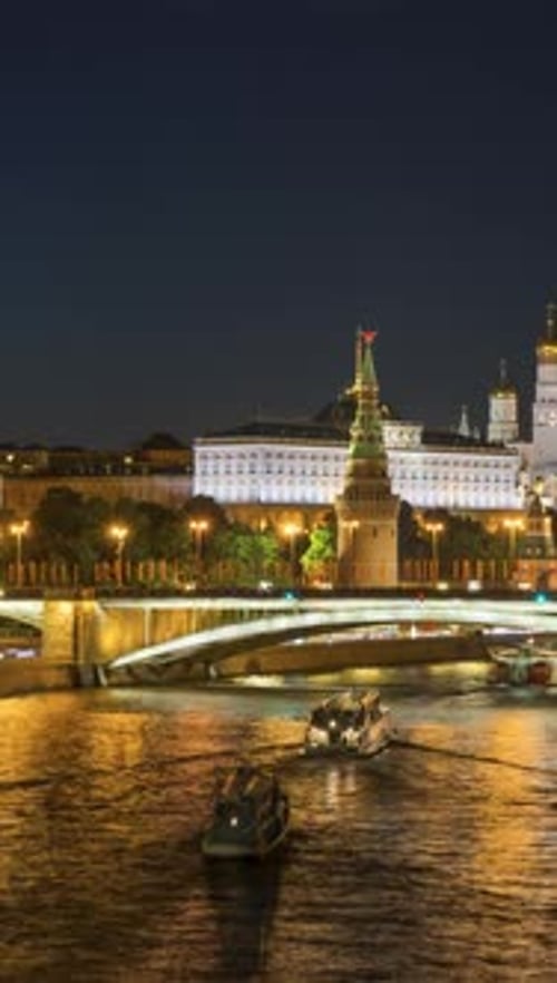 Moscow Kremlin at Night Time Lapse Vertical Video