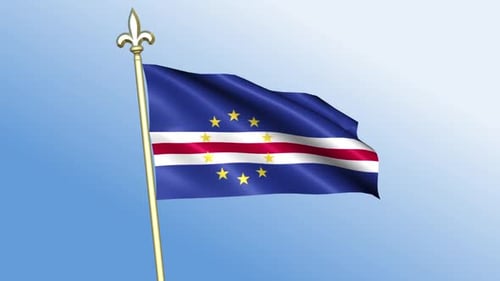 Animated Cape Verde Flag Waving on a Gold Flagpole