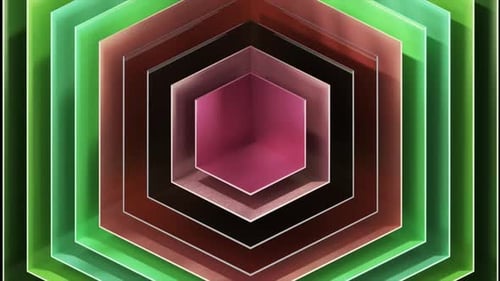 Colorful Hexagonal Tunnel Rotating Clockwise Zooming Dynamically Against Black Background Generating
