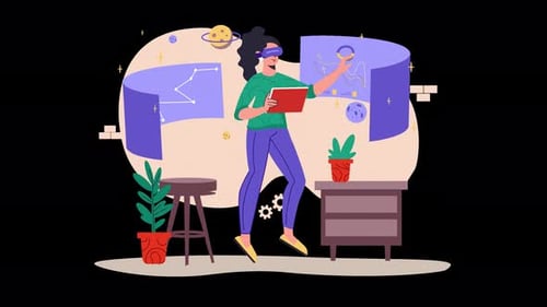 Person using VR technology at home.