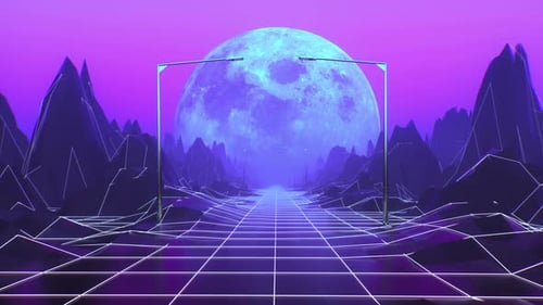 Synthwave Background Of Endless Road And Moon Light