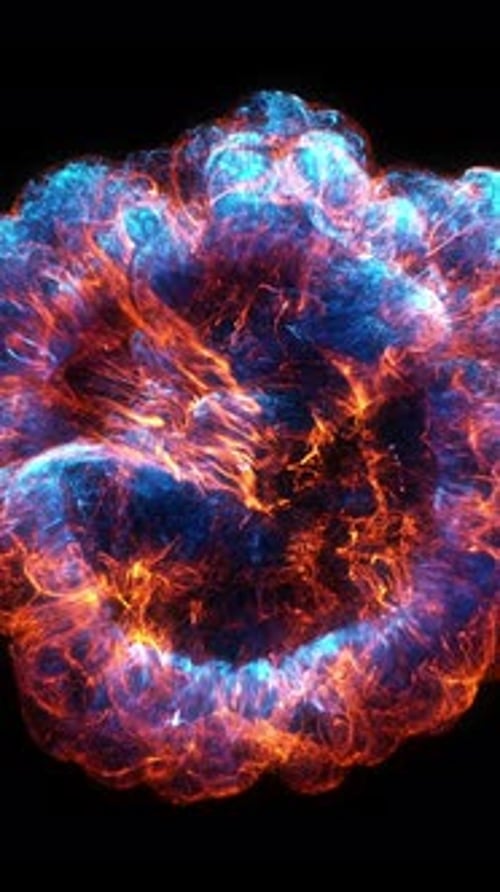 Dynamic Fluid Energy Burst with Blue and Orange Plasma Effect