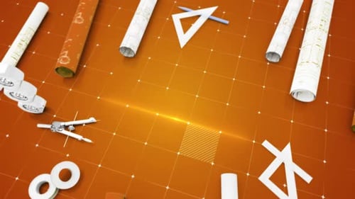 Blueprint Engineer Desk Dark Orange Background