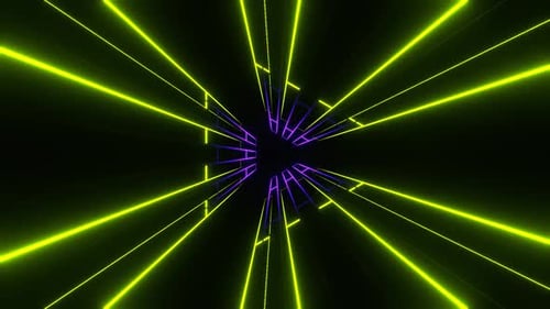 Purple And Lime Neon Light In Triangular Frame Background Vj Loop In HD