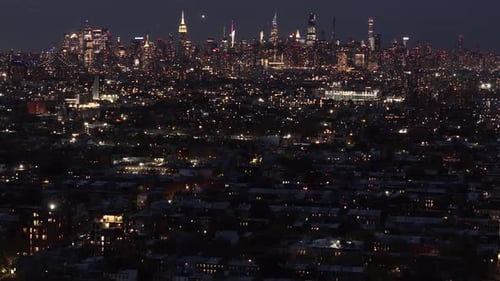 Aerial view of the New York City skyline at night