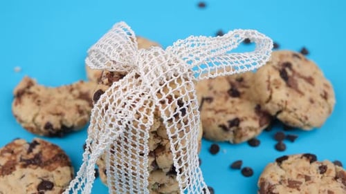 Delicious Chocolate Chip Cookies Tied with White Ribbon