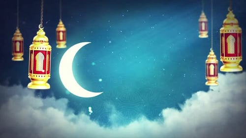 Elegant Ramadan Eid Crescent Moon and Lanterns Reveal