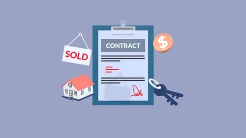 Animated Real Estate Mortgage Contract and Agreement Concept.