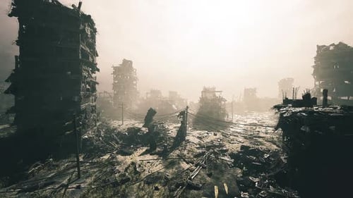 Radiant Broken Structures Featuring Wet Roads and Natural Growths