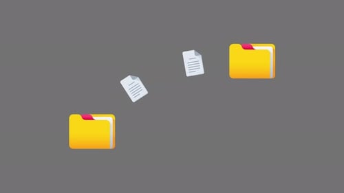 Transferencia rápida de archivos, copia de datos de una carpeta a otra en la computadora, icono de tecnología de software