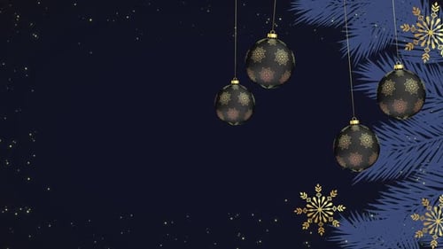 Elegant Dark Blue Christmas Background with Golden Ornaments and Snowflakes