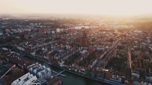 Aerial View of Gdansk City in Poland Historical Center of European City