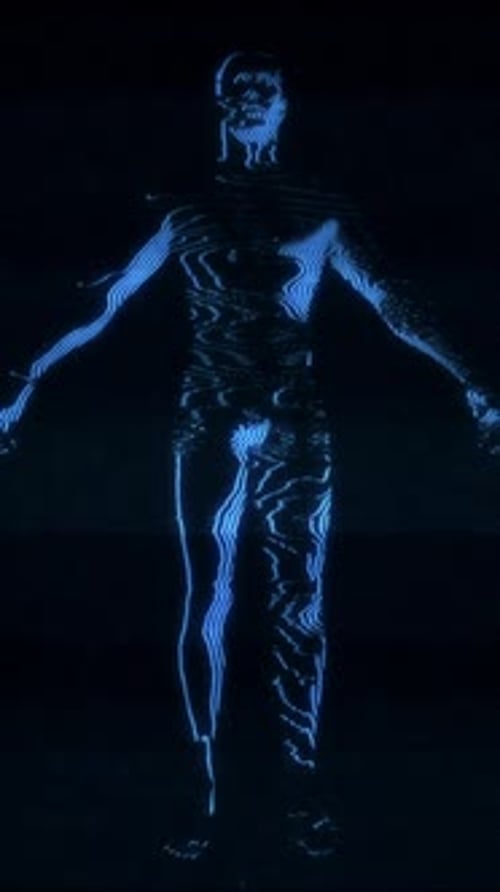 Digital Human Form Glitch with Neon Scanlines