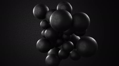 3d Abstract Motion Graphics with Flying Around Black Rubber Spheres