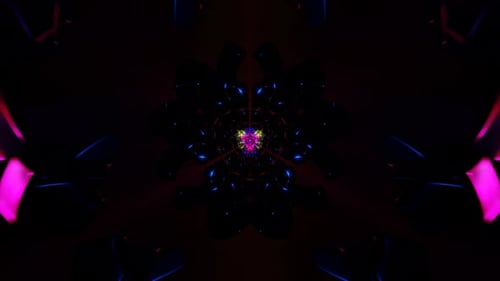 Rotating Neon Geometric Shapes With Pulsating Light Animations