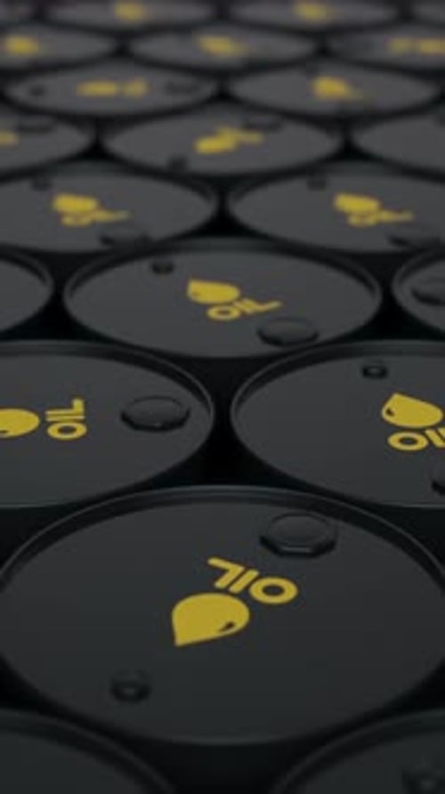 Pan Over Black Oil or Petroleum Barrels Gasoline or Crude Oil Containers Loopable 3d Animation Fuel