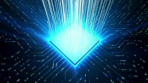 4K Cpu Chip Ai Blue Glowing Background