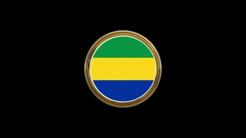 Gabon Flag Golden Round Badge 3D Loop Animation