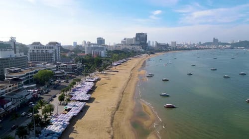 Pattaya Thailand a View of the Beach Road with Hotels and Skycraper Buildings