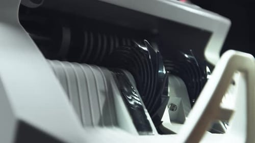 Money counting equipment for paper money calculation. mechanism for bank financial operations.