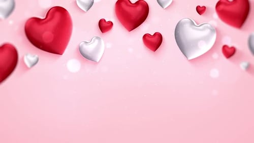 Floating Red And White Hearts On Pink Background