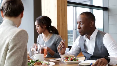 Business People Enjoying Working Lunch in Restaurant 2529 Years
