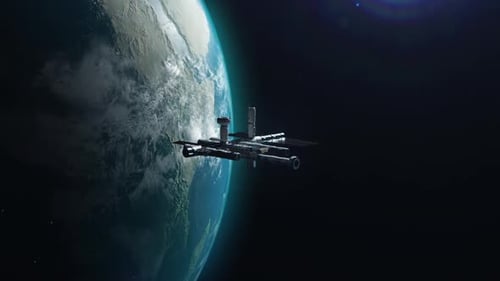 A new space station in space orbiting the Earth. a concept on the theme of space