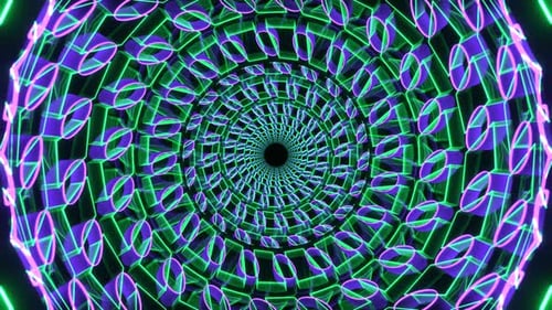 Purple And Turquoise Neon Shape Kaleidoscope Tunnel Background Vj Loop In 4K