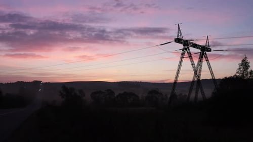 Sunrise Silhouette Power Grid Electric Towers
