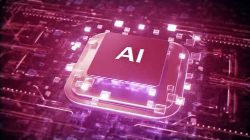 A close-up video of an AI chip processor integrated into a circuit board