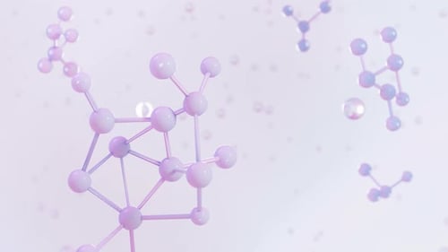 Abstrakte 3D-Grafikanimation von Atomen und Molekülen. Abstraktes Molekülgitter