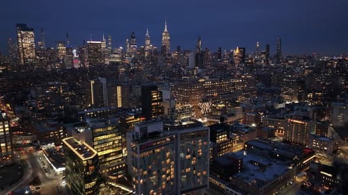 Night View of Downtown New York At Manhattan In New York United States.