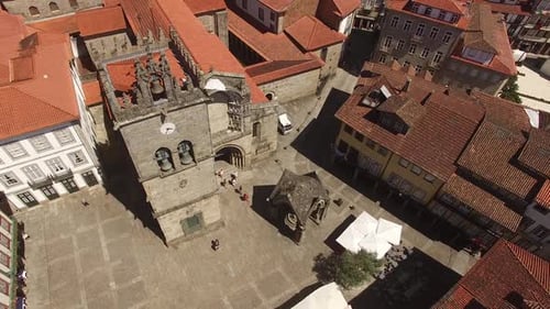 Guimarães Portugal aerial view of historic city center rooftops