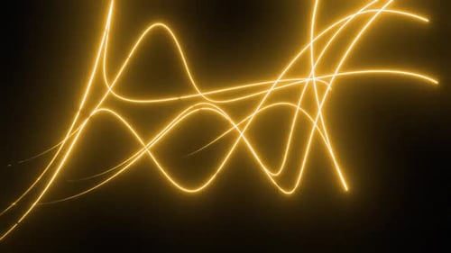 Dynamische goldene Lichtspuren wirbeln auf dunklem Hintergrund abstrakt